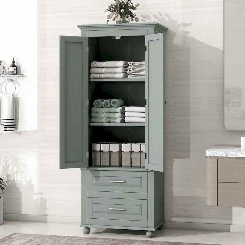 Bathroom Tall Storage Cabinet with Two Drawers