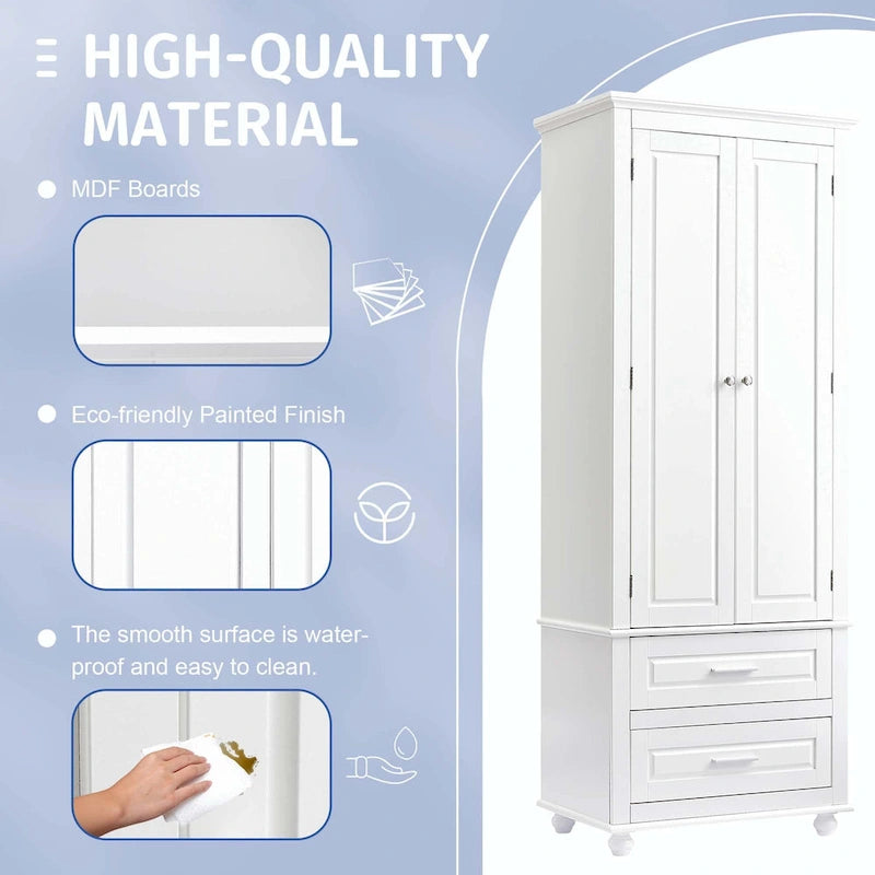 Bathroom Tall Storage Cabinet with Two Drawers