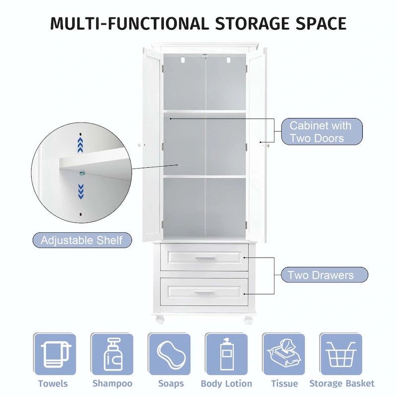 Bathroom Tall Storage Cabinet with Two Drawers