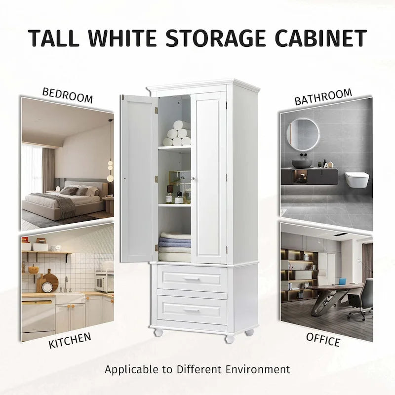 Bathroom Tall Storage Cabinet with Two Drawers