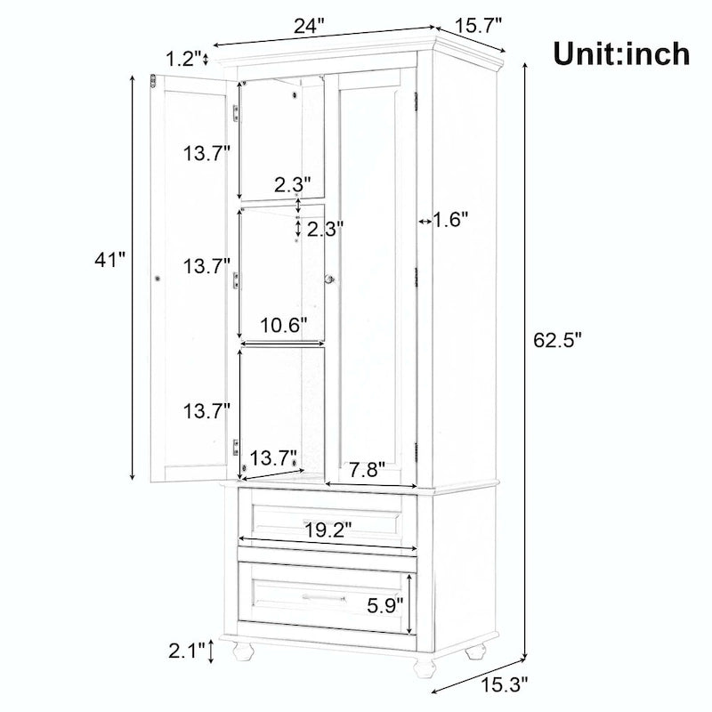 Bathroom Tall Storage Cabinet with Two Drawers