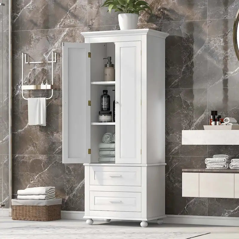 Bathroom Tall Storage Cabinet with Two Drawers