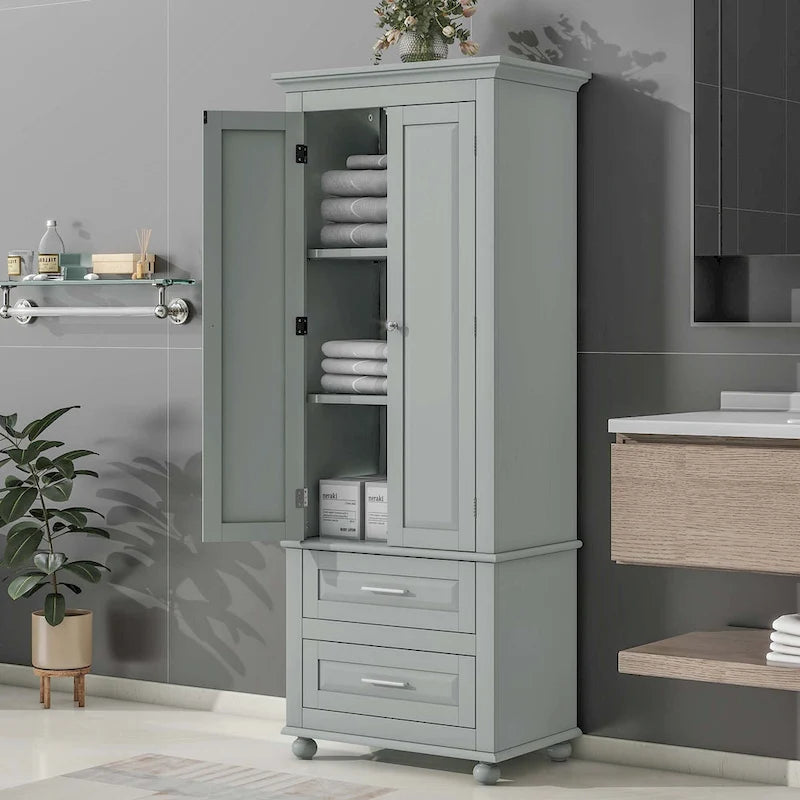 Bathroom Tall Storage Cabinet with Two Drawers