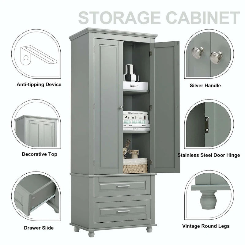 Bathroom Tall Storage Cabinet with Two Drawers