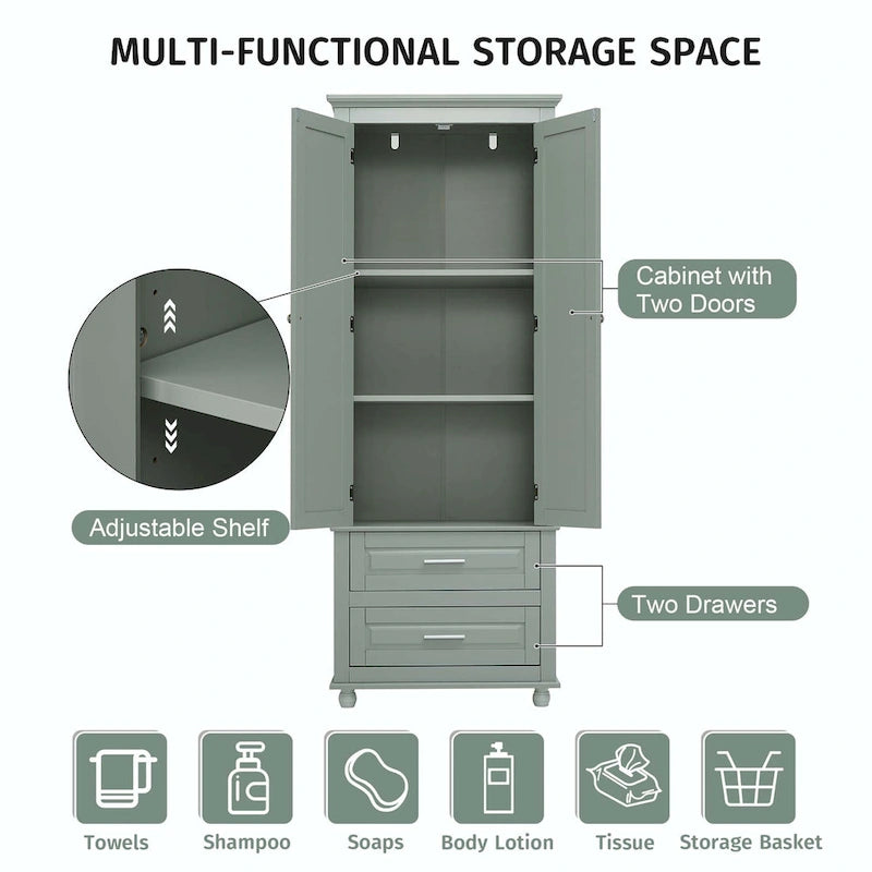 Bathroom Tall Storage Cabinet with Two Drawers