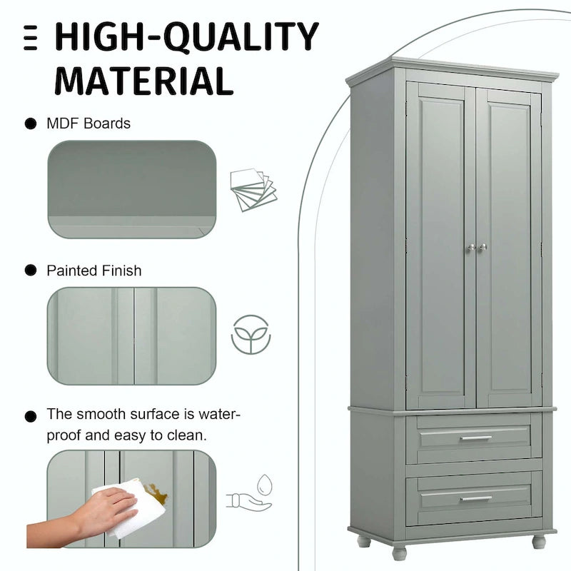 Bathroom Tall Storage Cabinet with Two Drawers
