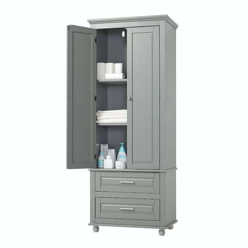Bathroom Tall Storage Cabinet with Two Drawers