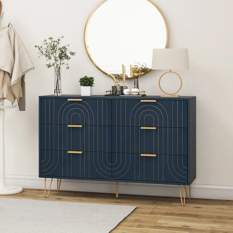 Modern 6 Drawer Dresser, Modern Dresser with Metal Handles, Storage Chest of Drawer, Wide Dresser Drawer Organizers