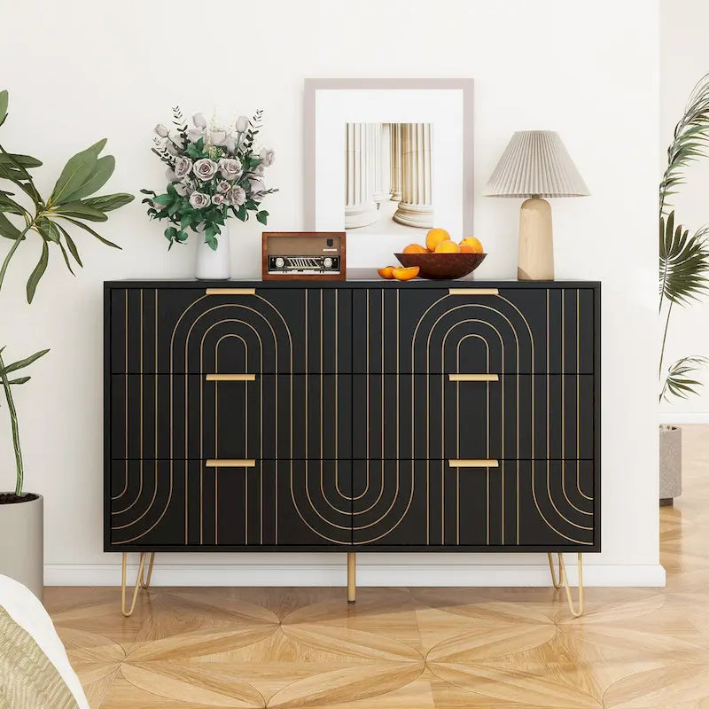 Modern 6 Drawer Dresser, Modern Dresser with Metal Handles, Storage Chest of Drawer, Wide Dresser Drawer Organizers