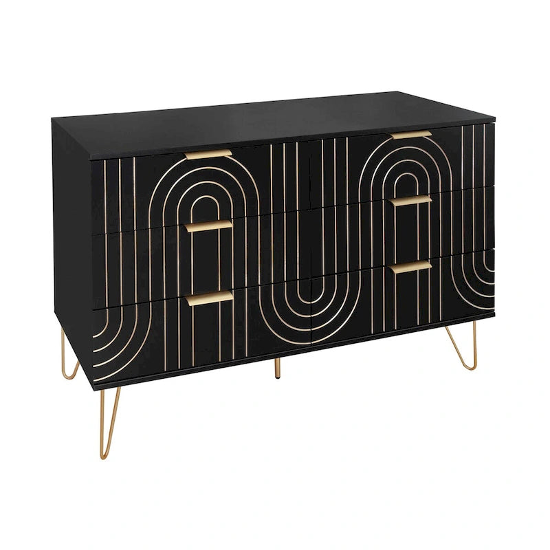 Modern 6 Drawer Dresser, Modern Dresser with Metal Handles, Storage Chest of Drawer, Wide Dresser Drawer Organizers