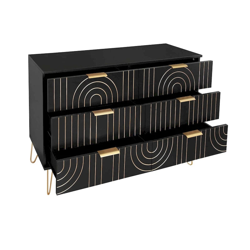 Modern 6 Drawer Dresser, Modern Dresser with Metal Handles, Storage Chest of Drawer, Wide Dresser Drawer Organizers