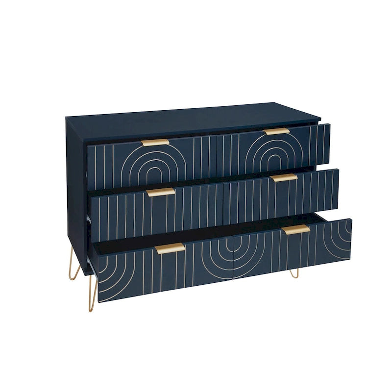 Modern 6 Drawer Dresser, Modern Dresser with Metal Handles, Storage Chest of Drawer, Wide Dresser Drawer Organizers