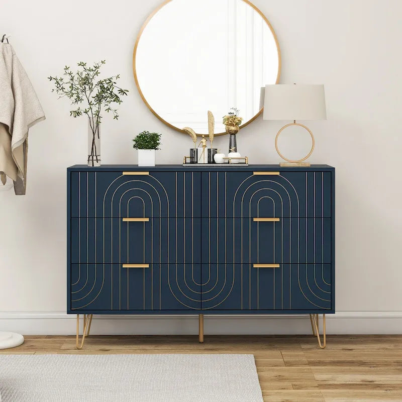 Modern 6 Drawer Dresser, Modern Dresser with Metal Handles, Storage Chest of Drawer, Wide Dresser Drawer Organizers