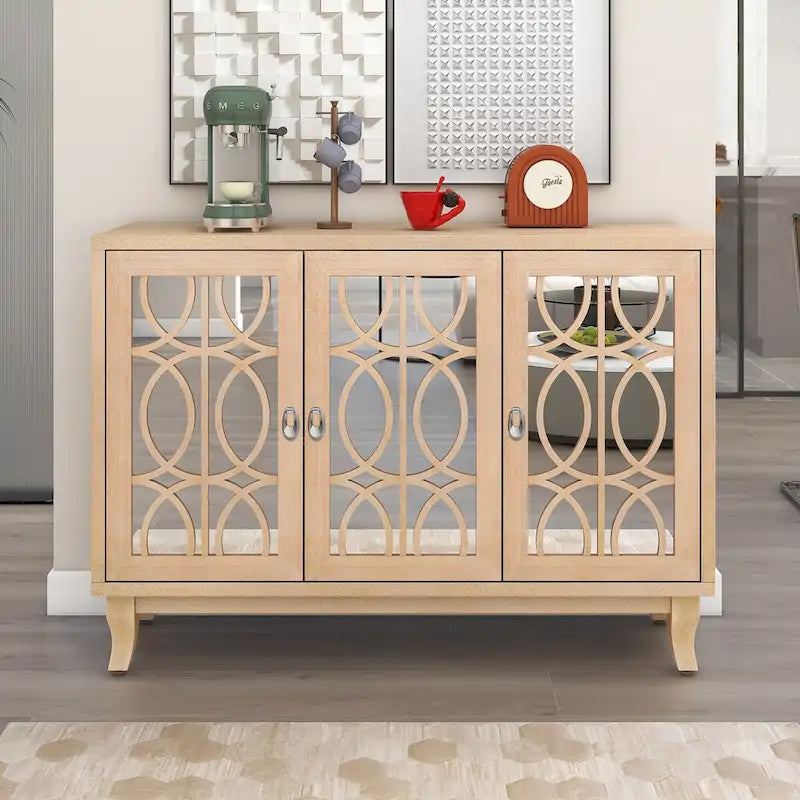 3-Door Sideboard Cabinet with Glass Doors