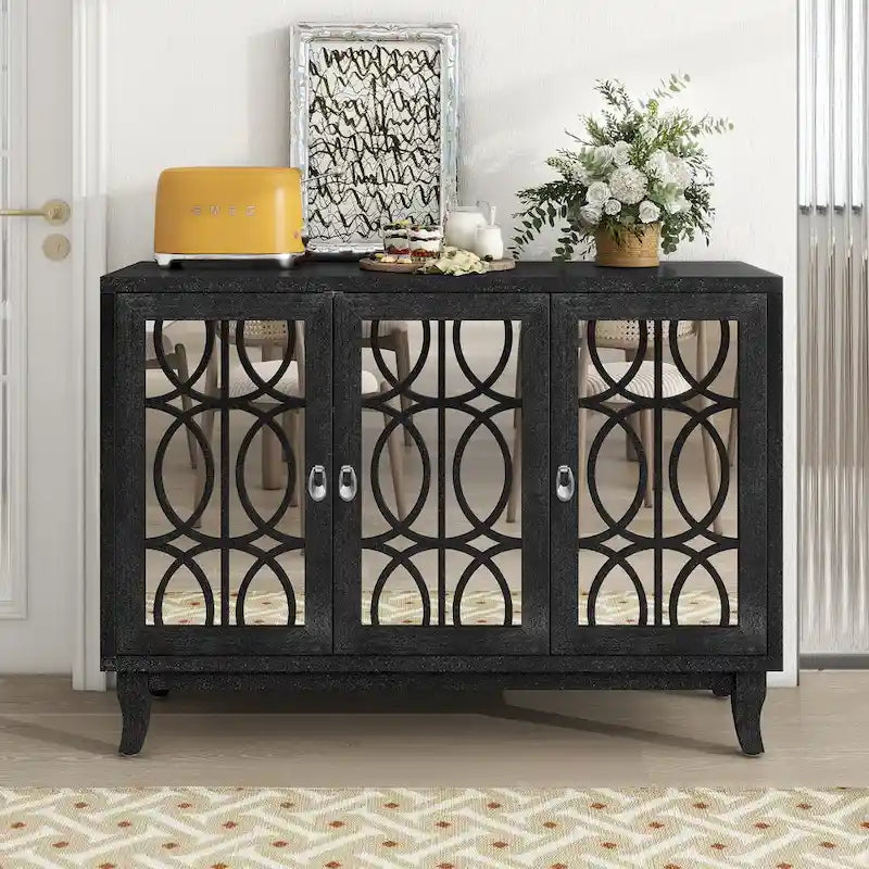 3-Door Sideboard Cabinet with Glass Doors