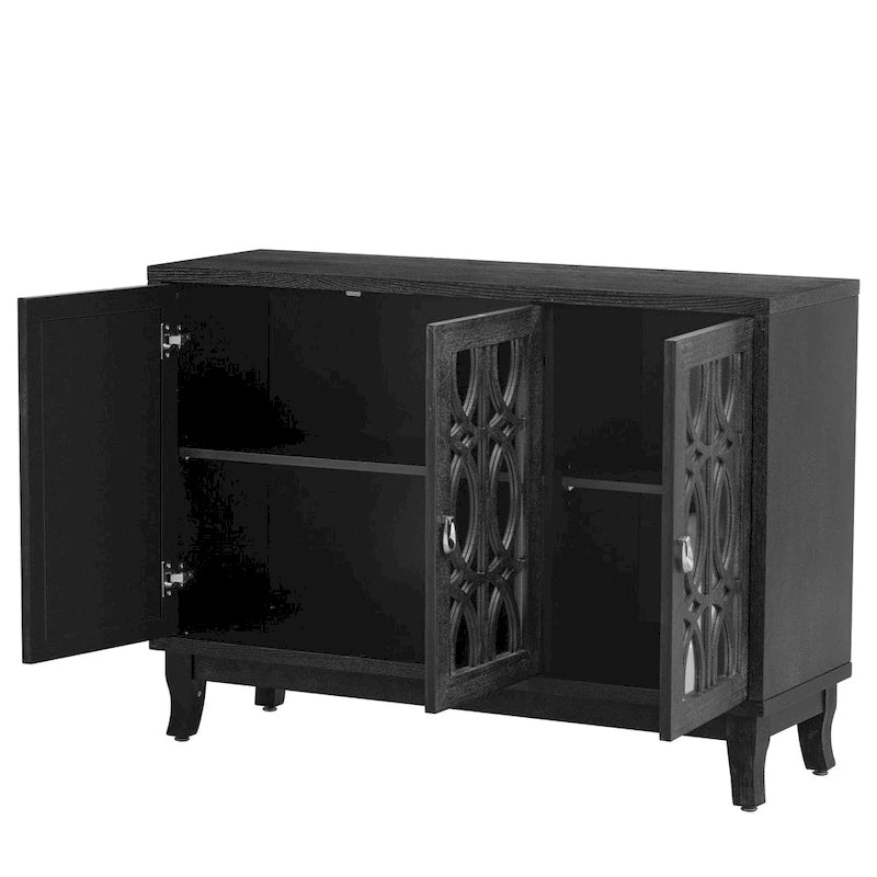 3-Door Sideboard Cabinet with Glass Doors