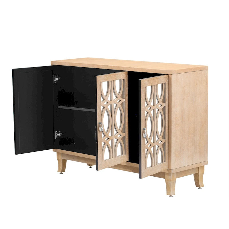 3-Door Sideboard Cabinet with Glass Doors