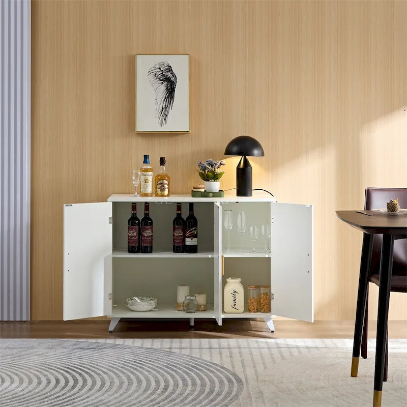 Wavy Texture Buffet Cabinet,White Accent Cabinet,Modern Bookcase