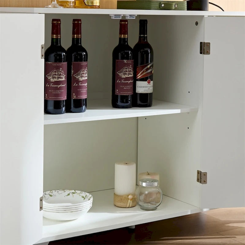 Wavy Texture Buffet Cabinet,White Accent Cabinet,Modern Bookcase
