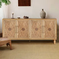 Carved Flower Door Large Storage Cabinet with Metal Handle