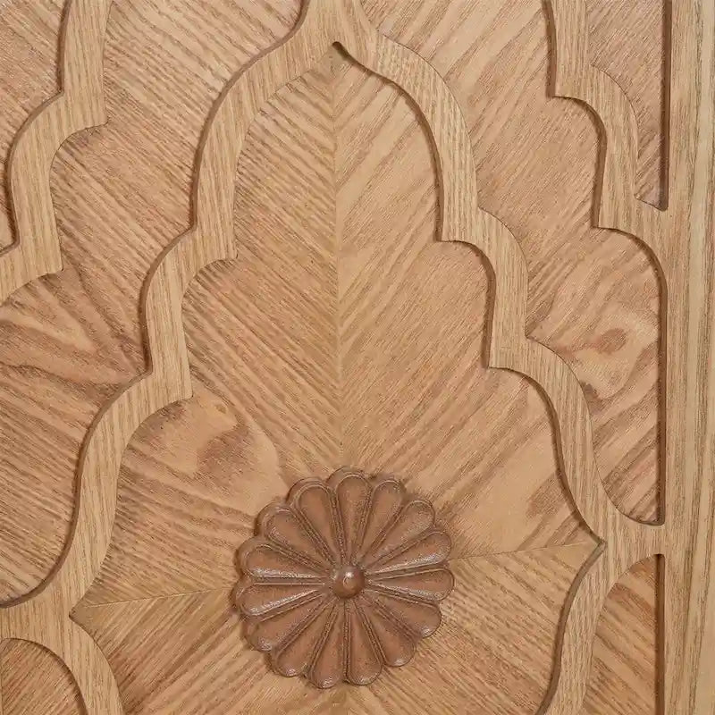 Carved Flower Door Large Storage Cabinet with Metal Handle